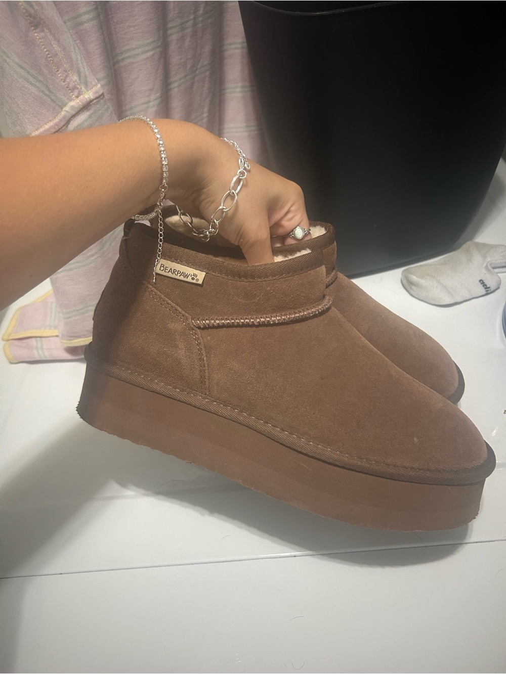 BEARPAW Women's Chocolate Platform Ankle Boot